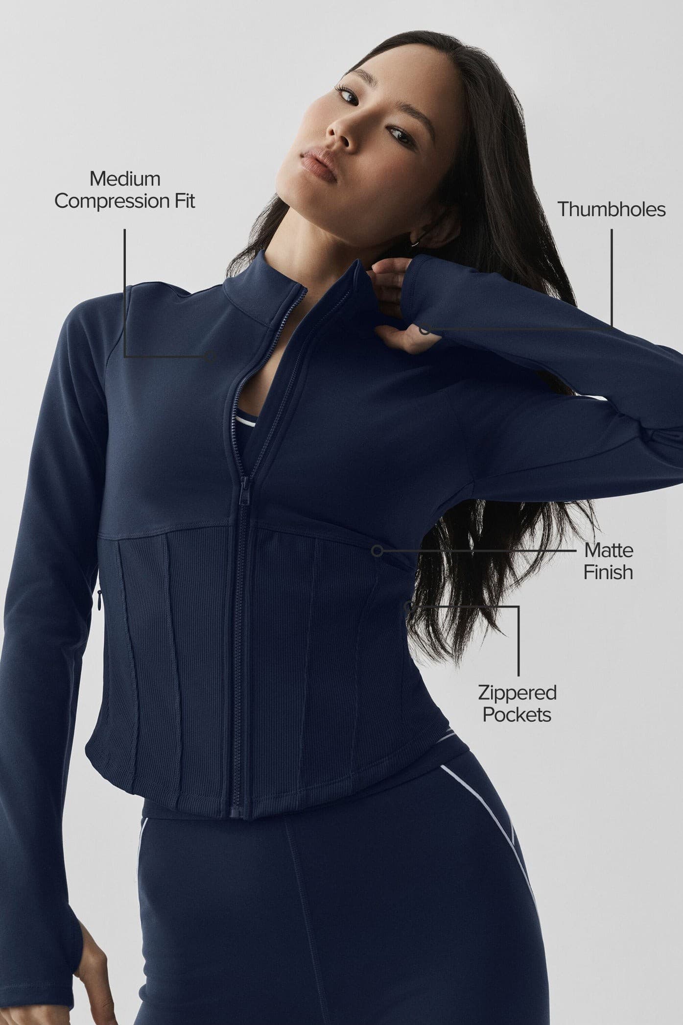 Airbrush Corset Full Zip Jacket, Navy