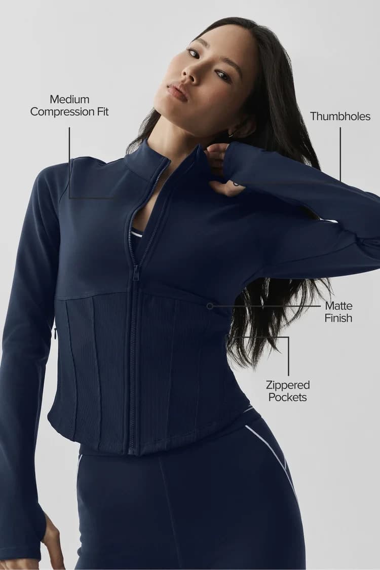 Airbrush Corset Full Zip Jacket, Navy